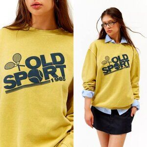 nwt URBAN OUTFITTERS Old Sport 1985 Puff Paint Pullover Sweatshirt in Yellow